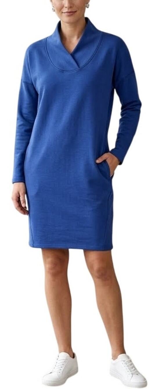 ATHLETA SoftTech Fleece Lined Scuba Knit Dress in Cobalt Heather SZ M